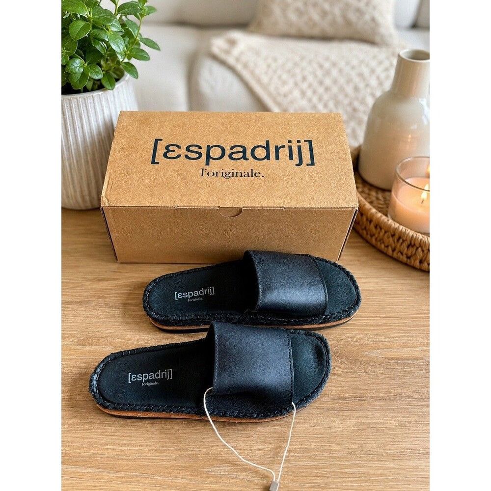 Espadrij l'originale Paloma Noir Black Espadrille Jute Slide Sandals 38 US 7.5